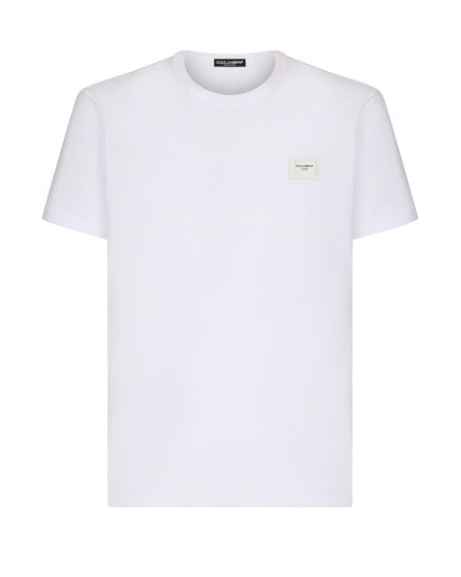 Dolce & Gabbana Baumwoll-T-Shirt mit Logo-Plakette in White für Herren