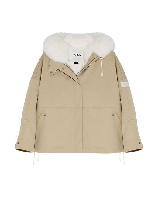 Yves Salomon Green Waterproof Box-Cut Parka Made From A Waterproof Fabric With Fox And Rabbit Fur Trim