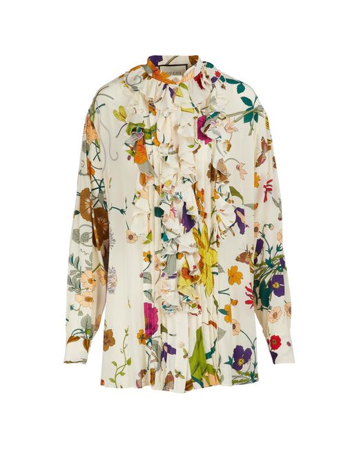 Gucci White Flora Silk Shirt