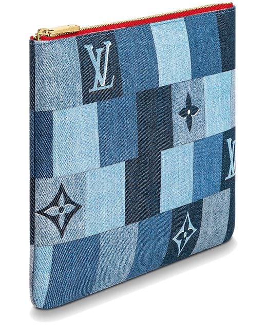 Louis Vuitton City Pouch Denim Monogram Check Blue/Red in Denim