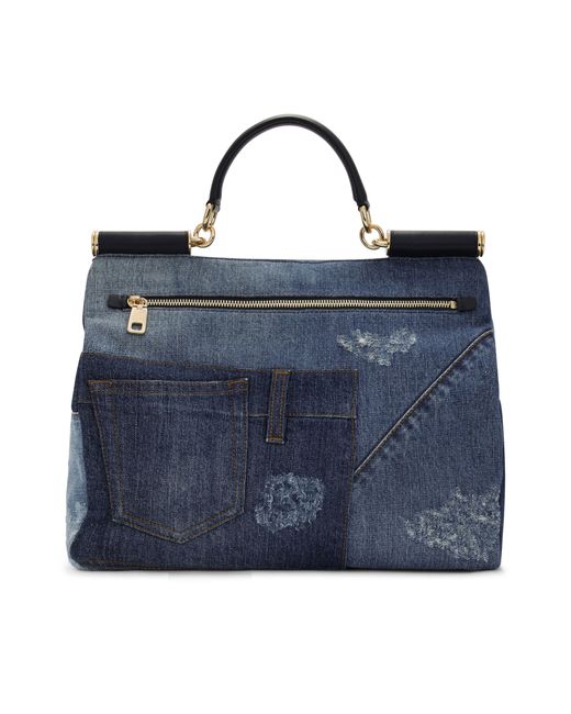 Dolce & Gabbana Blue Große Soft Bag Sicily aus Patchwork-Denim