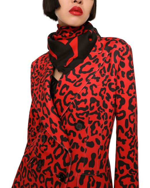Dolce & Gabbana Red Leopard-print Twill Scarf (70 X 70)