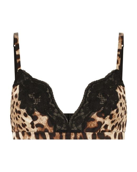 Dolce & Gabbana Black Leopard-print Soft-cup Satin Bra With Lace Detailing