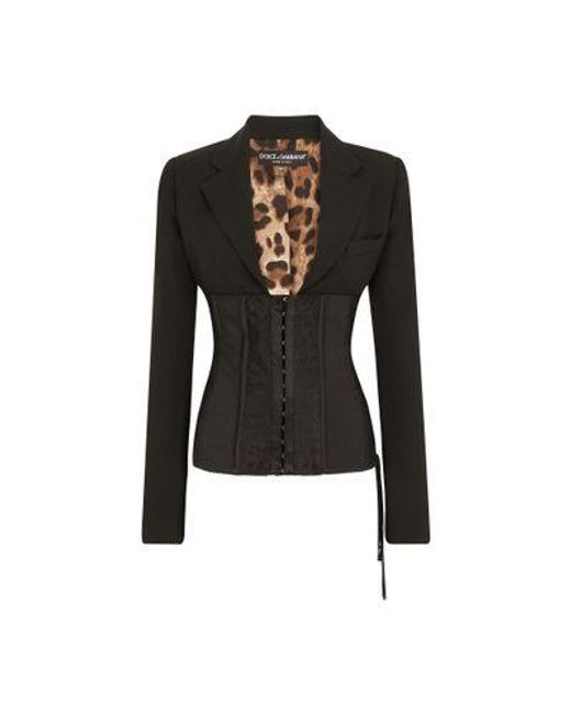 Dolce & Gabbana Black Woolen Bustier Jacket With Lacing