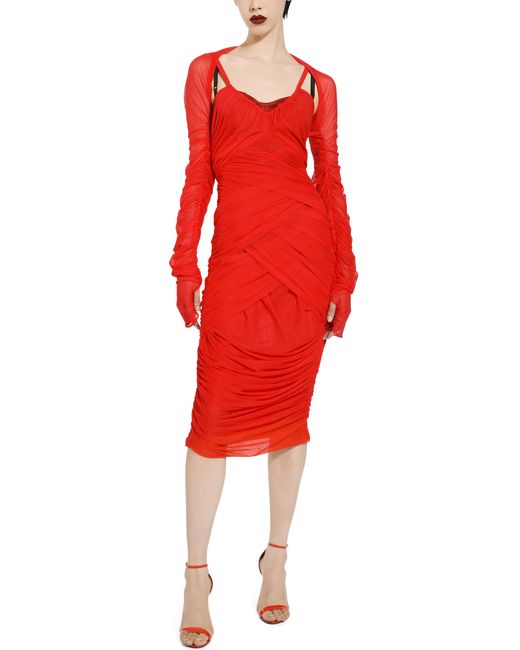 Robe drapée en tulle à coupe mi-longue Dolce & Gabbana en coloris Red