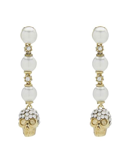 Alexander McQueen Metallic Skull And Pearl Earrings