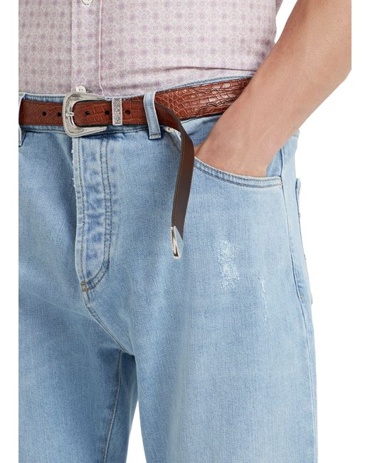 Brunello Cucinelli Blue Leisure Fit 5-Pocket Pants for men