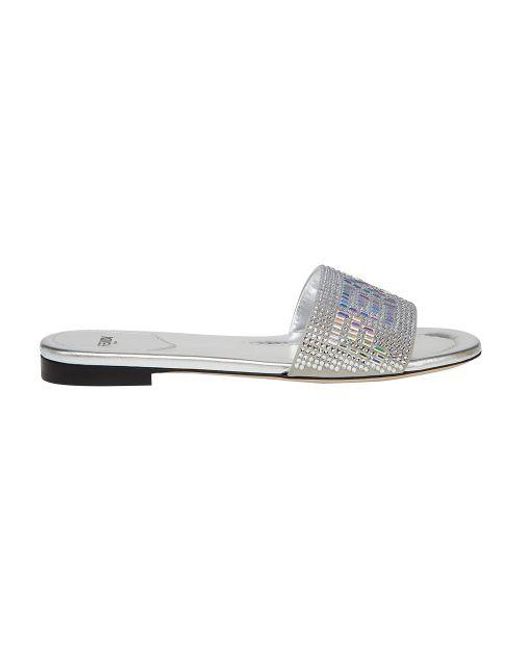 Fendi Metallic Signature Crystal-embellished Slides