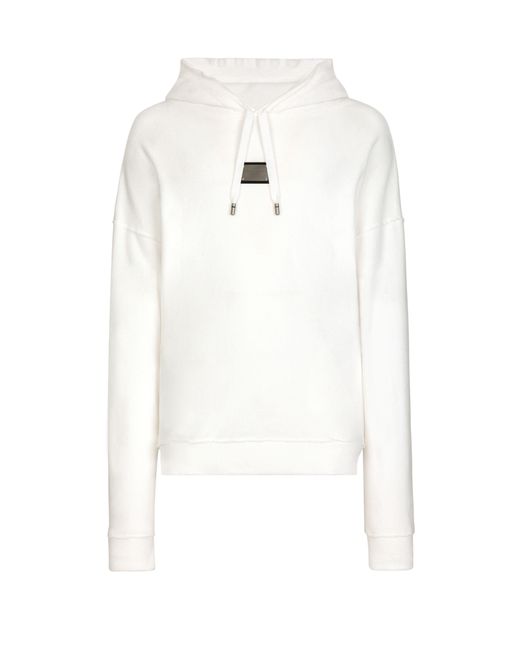 Dolce & Gabbana White Hooded Sponge Jersey Sweatshirt With Logo Plaque for men