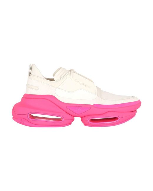 Balmain Pink Leather, Metal And Suede B-Bold Low-Top Sneakers