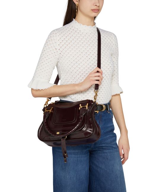 Petit Sac Double Porté Marcie En Cuir Brillant Chloé en coloris Black