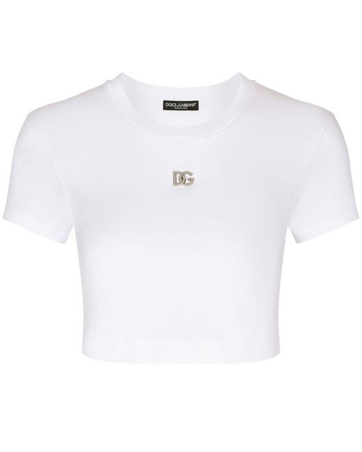 T-shirt court en jersey avec logo DG Dolce & Gabbana en coloris White