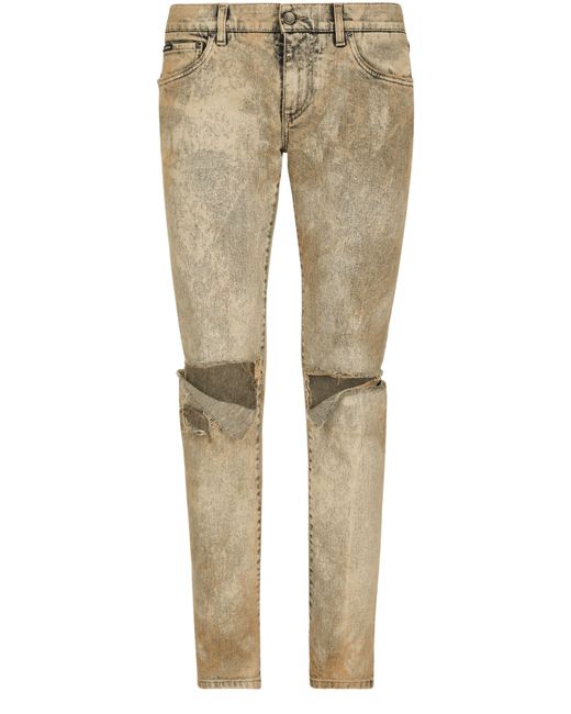 Dolce & Gabbana Natural Skinny Stretch Jeans With Overdye And Rips for men
