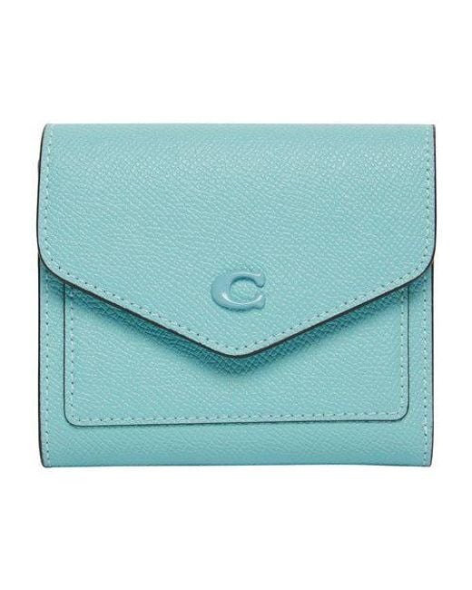 COACH Blue Tonal C Hardware Crossgrain Leather Wyn Small Wallet