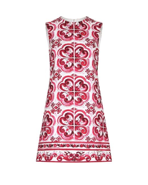 Robe courte évasée à imprimé Majolica Dolce & Gabbana en coloris Red