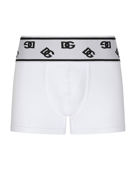 Dolce & Gabbana White Fine-rib Cotton Boxers With Dg Logo for men