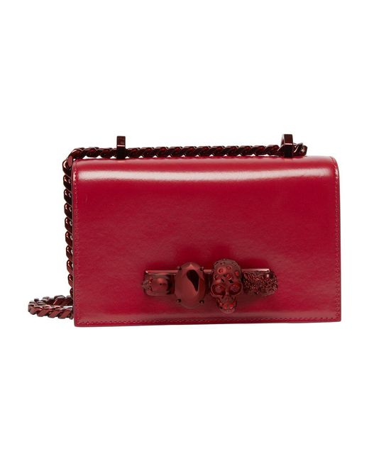 Alexander McQueen Red Mini Jeweled Satchel Bag