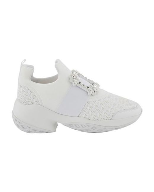 Roger Vivier Leather Viv' Run Strass Buckle Sneakers in White - Lyst