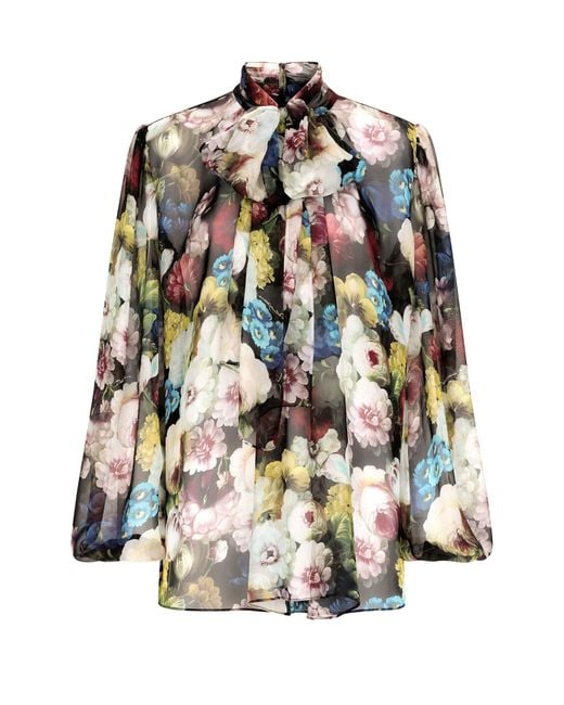 Dolce & Gabbana Multicolor Chiffon Shirt With Nocturnal Flower