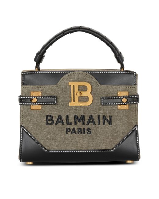 Balmain Black Tasche B-Buzz Top Handle 22 aus Canvas und Leder