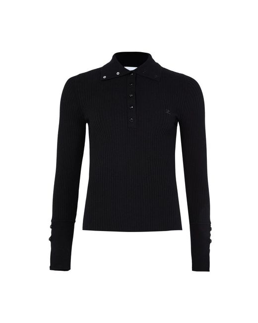 Courreges Black Klassisch Geripptes Poloshirt