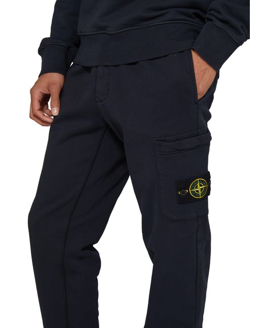 Stone Island Blue Fleece Pants With Logo Patch for men