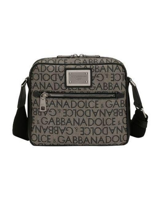 Dolce & Gabbana Gray Coated Jacquard Crossbody Bag for men