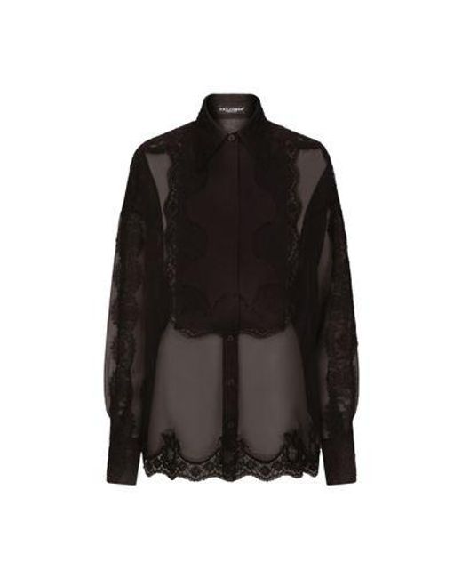 Dolce & Gabbana Black Organza Tuxedo Shirt With Lace Inserts