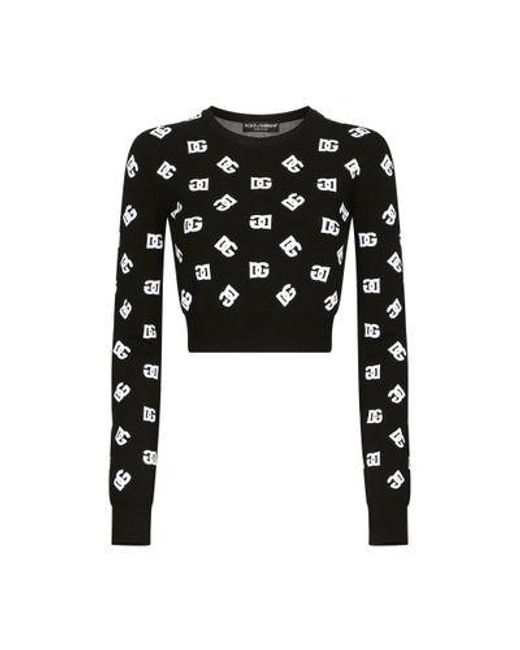 Dolce & Gabbana Black Cropped Viscose Jacquard Sweater