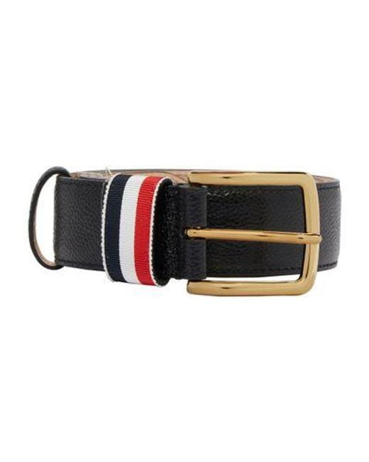 Thom Browne Black Leather Belt With Striped Details for men