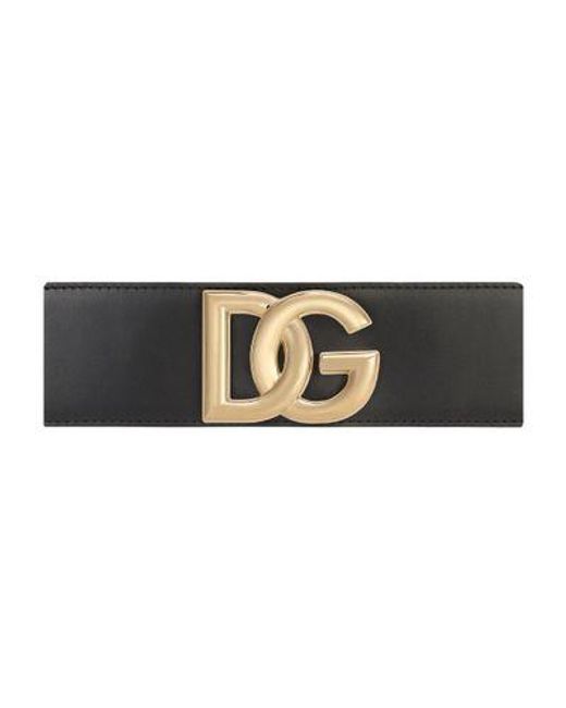Dolce & Gabbana Black Stretch Band And Lux Leather Belt With Dg Logo