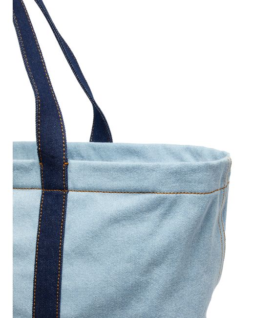 Maison Kitsuné Blue Fox Head Denim Tote Bag for men