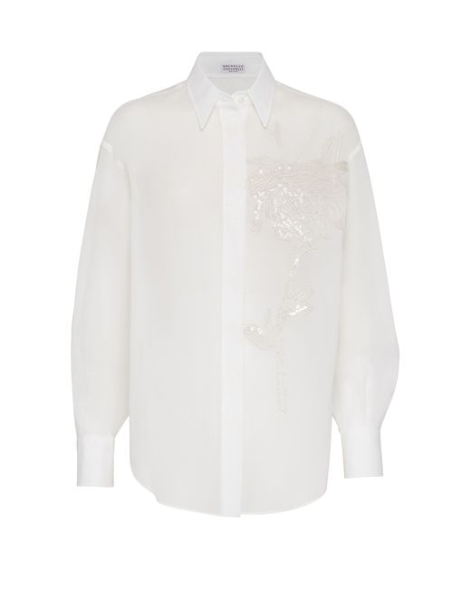 Brunello Cucinelli White Embroidered Shirt