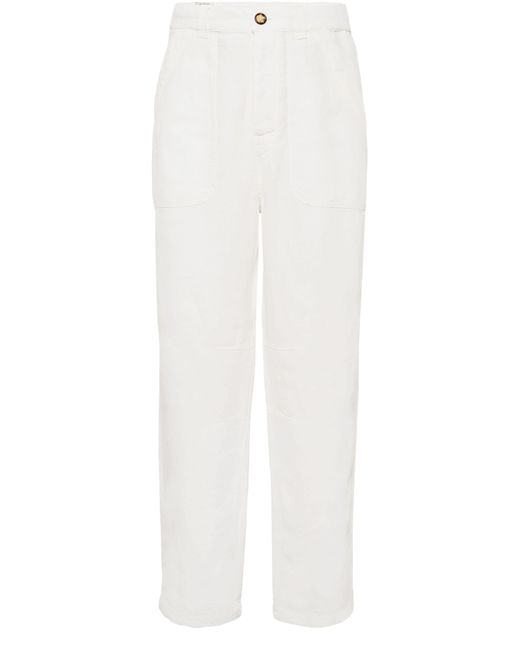 Brunello Cucinelli White Piece-Dyed Gabardine Pants for men