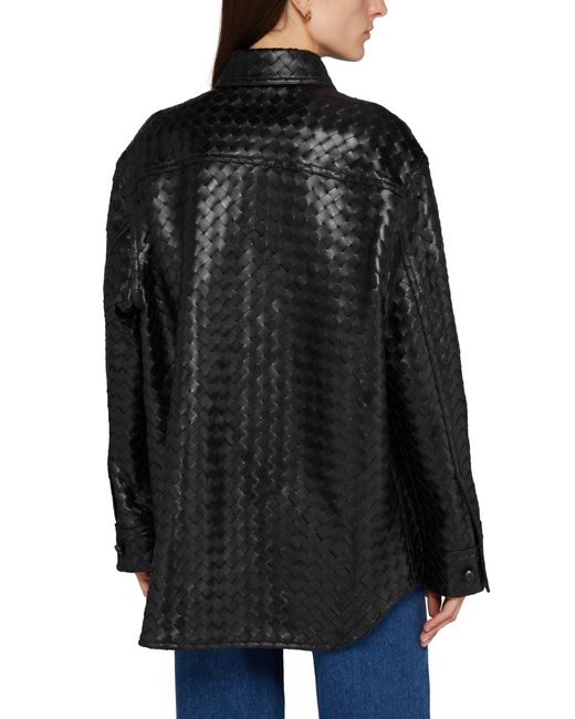Bottega Veneta Black Intrecciato Casual Leather Shirt