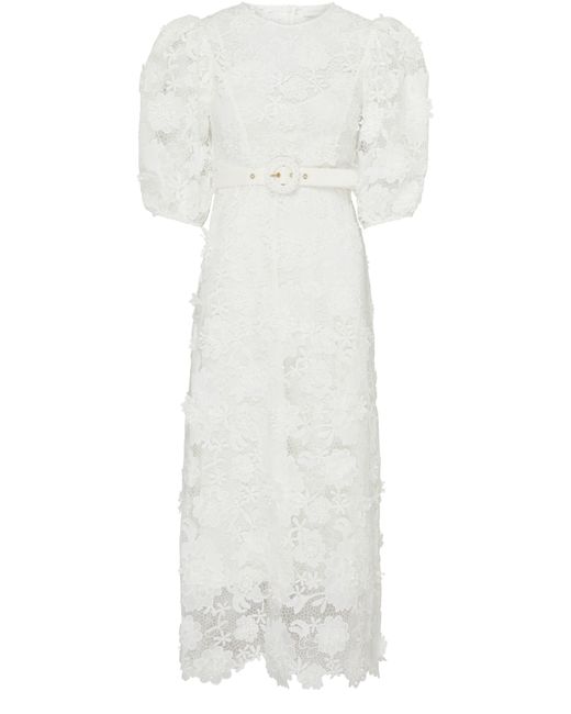 Zimmermann White Kleid aus floraler Spitze Halliday
