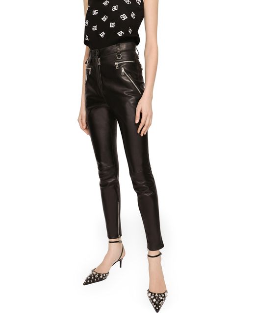 Dolce & Gabbana Black Faux Leather Jeans With Zipper