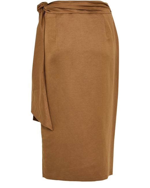 Jupe Midi Drapée En Lin Et En Soie Tequila Max Mara en coloris Brown