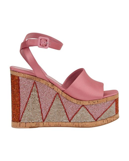 HAUS OF HONEY Pink Bead Embellished Wedge Sandals