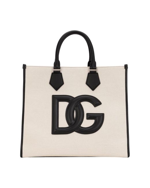 Dolce & Gabbana Black Canvas Shopper With Calfskin Nappa Details for men