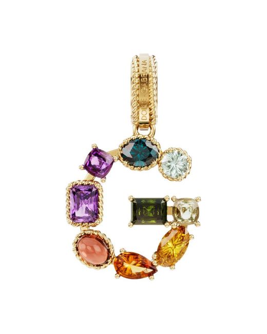 Dolce & Gabbana Metallic Rainbow Alphabet G 18 Kt Yellow Gold Charm With Multicolor Fine Gems