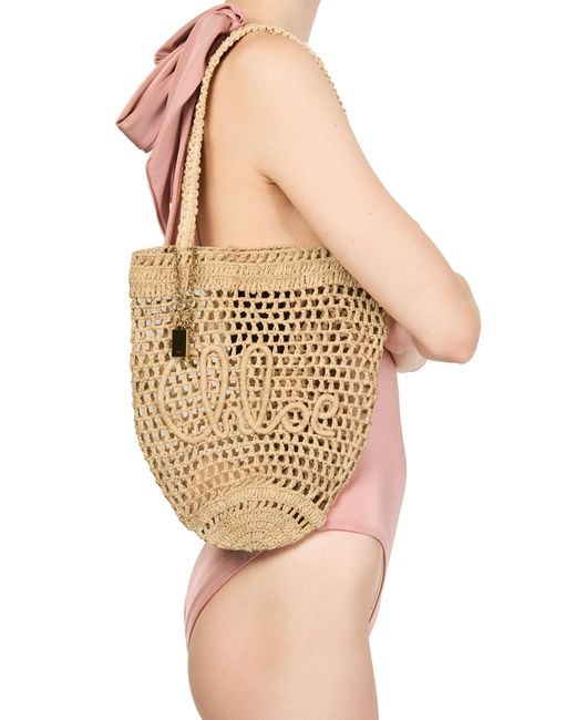 Chloé Metallic Summer Banana Small Raffia Tote Bag