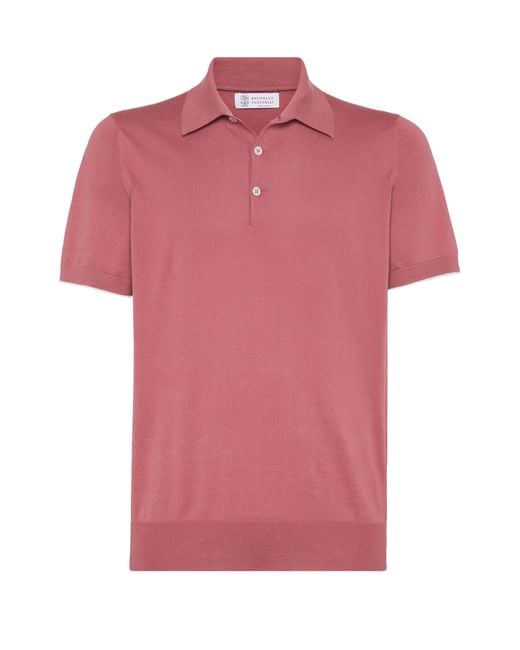 Brunello Cucinelli Pink Lightweight Knit Polo Shirt for men