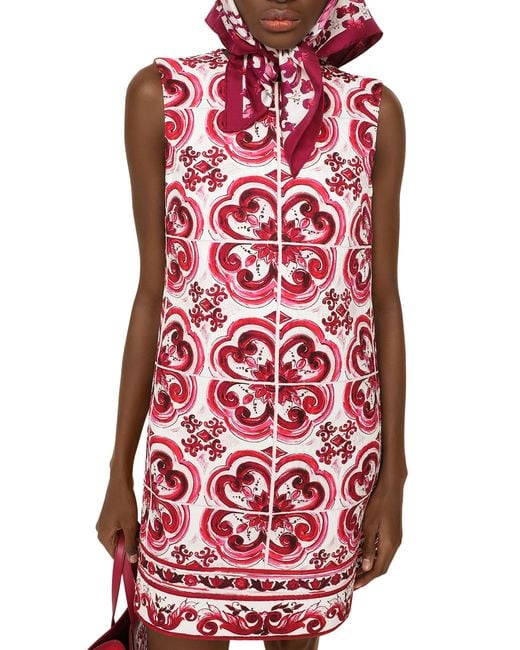 Dolce & Gabbana Red Short Dress In Majolica Print Brocade