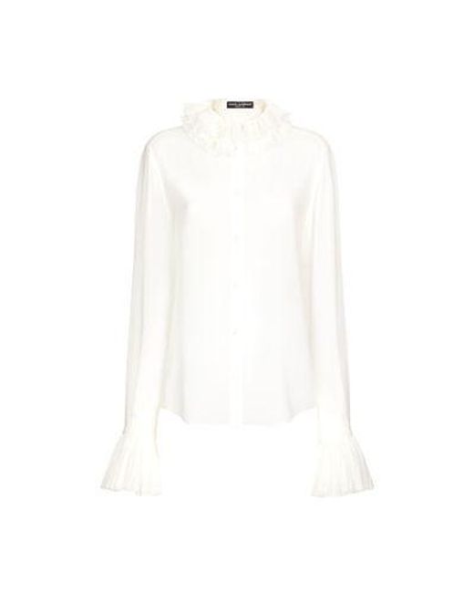 Dolce & Gabbana White Georgette Shirt With Pleated Cuffs