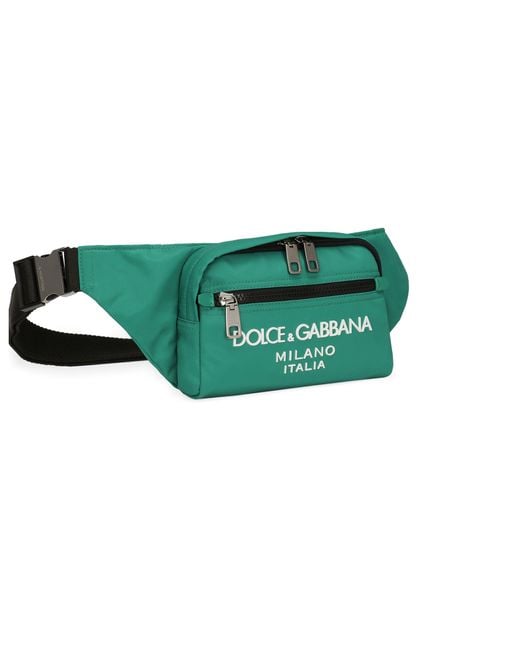 Dolce & Gabbana Green Small Belt Bag With Rubberized Logo for men