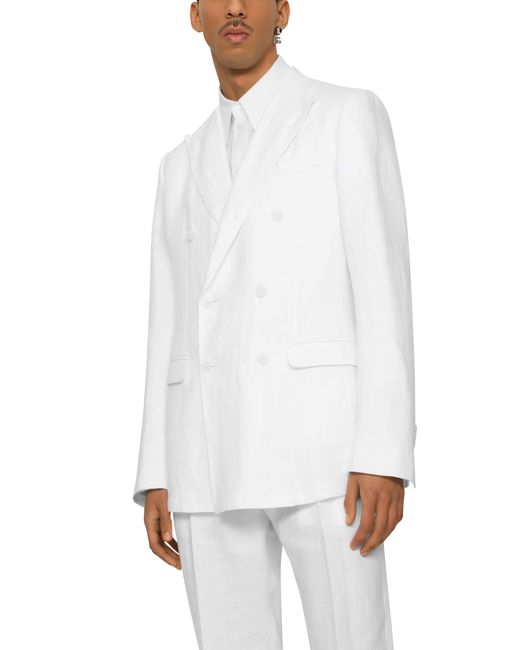 Dolce & Gabbana White Taormina Double-breasted Jacket In Linen for men