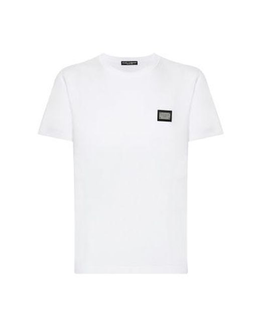 Dolce & Gabbana White Cotton T-shirt With Branded Tag for men