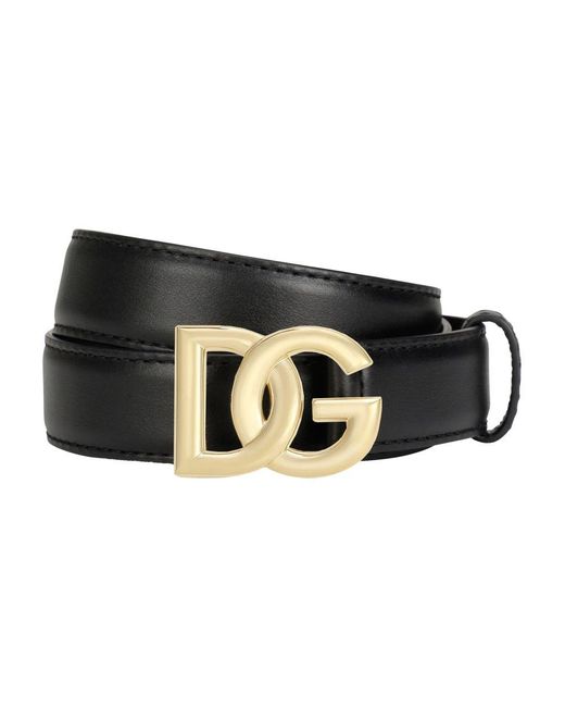 Dolce & Gabbana Black Calfskin Belt With Dg Logo