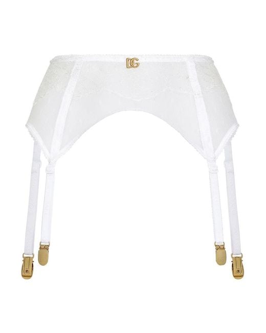 Dolce & Gabbana White Lace Suspender Belt With Dg Logo